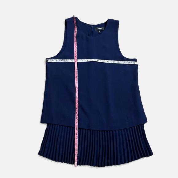 Theory Anastaza Winslow Crepe Sleeveless Pleated Tiered Blouse Top Small Blue - Picture 9 of 10